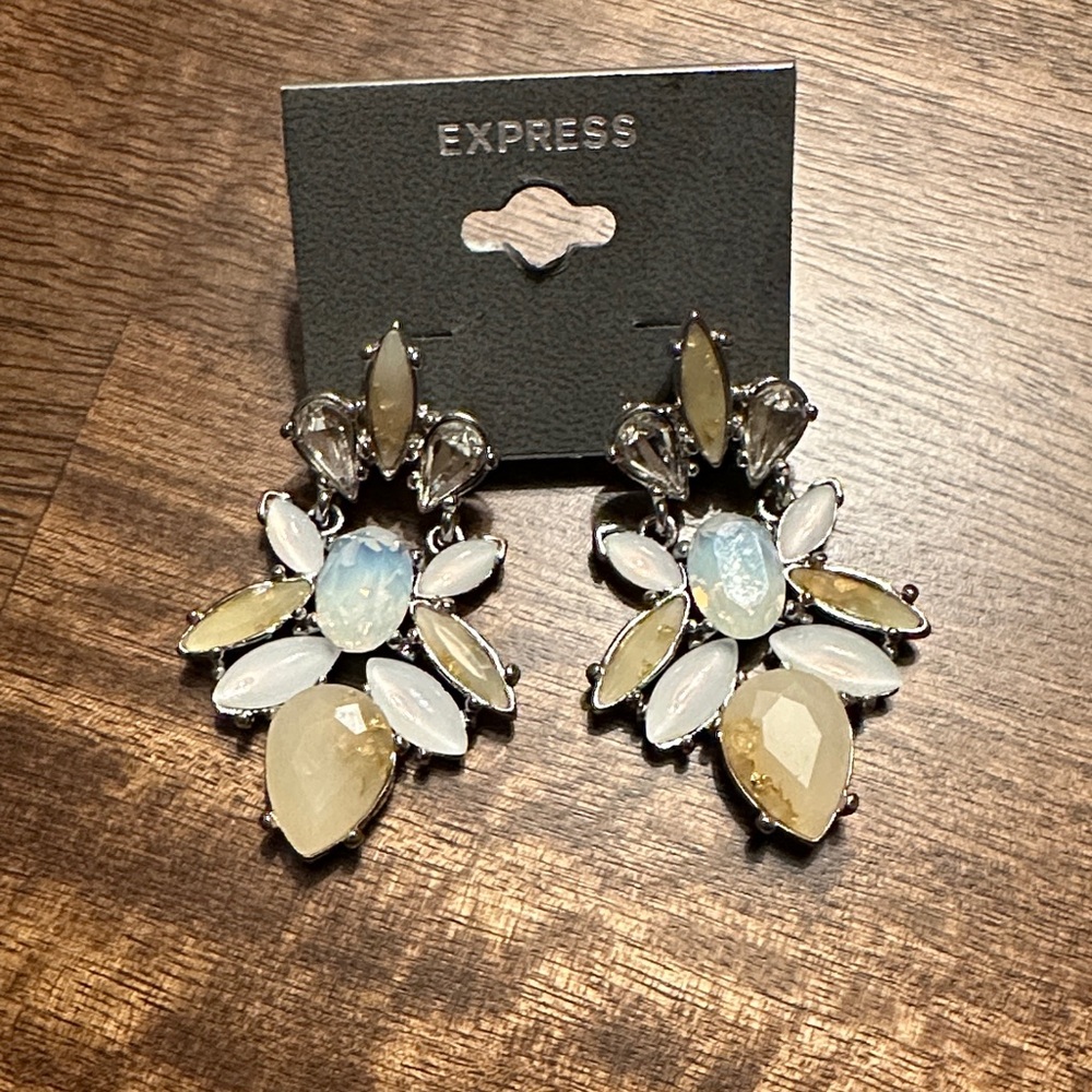 Express Elegant Gold and Cream Statement Earrings